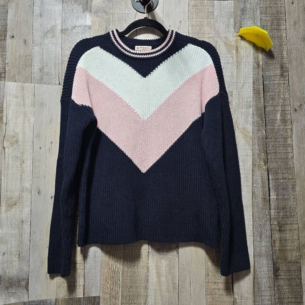 Brooks Brothers Navy Colorblock Knit Crewneck Sweater Medium